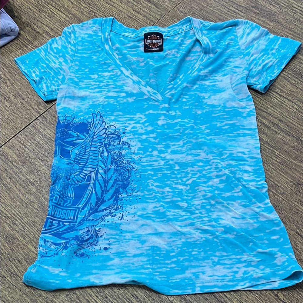 Harley-Davidson Women's Aqua Graphic V-Neck Tee